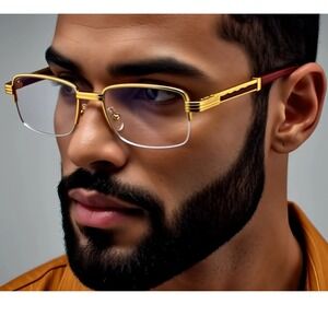 Rectangular Frame Clear Lens Designer Half Rim Eyeglasses Metal Glasses Buffs‎